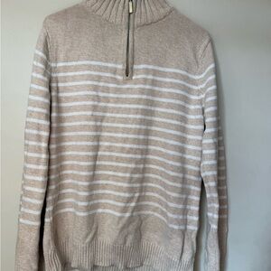 Karen Scott Men's Beige and White Zip-Up Sweater